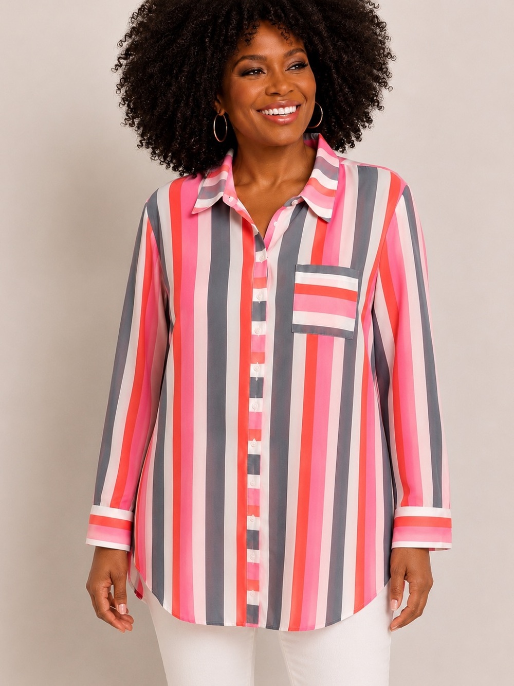 NOTATIONS WOMAN Striped Button Front Blouse Women’s 2X NWT